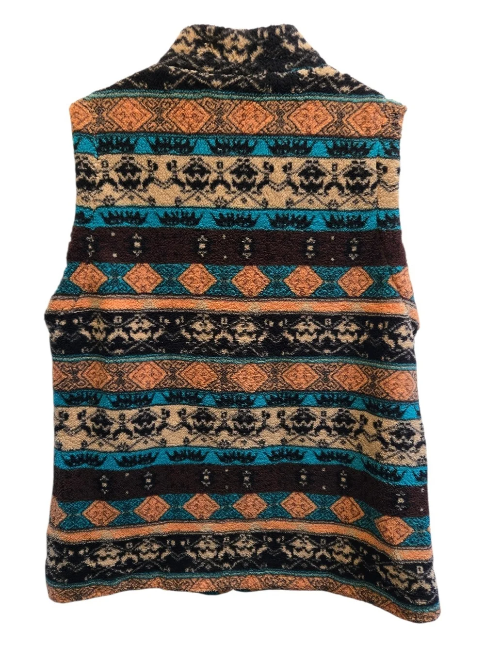 Women's Patterned Zip Fleece Vest - Teal & Brown SZ L